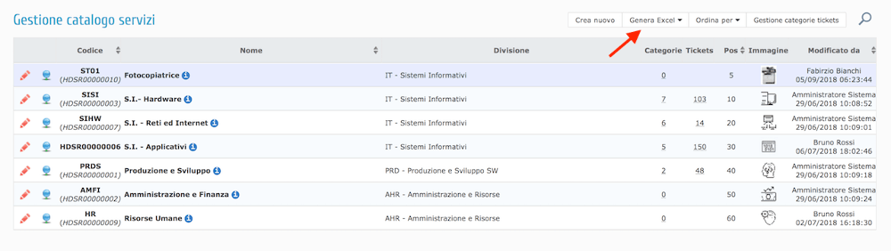 Screenshot per l'accesso all'esportazione dati dell'elenco