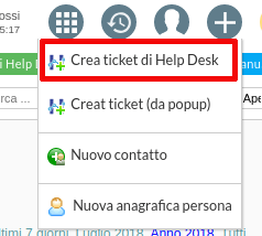 Menu per l'accesso all'inserimento di un nuovo ticket da catalogo