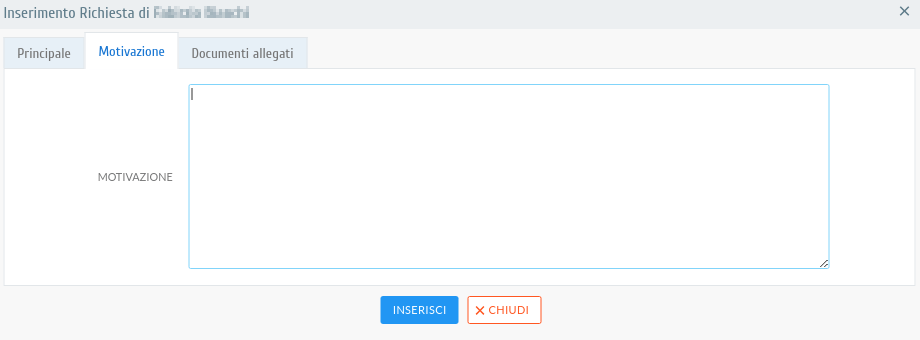 Tab realtivo alla motivazione opzionale relativa al ticket