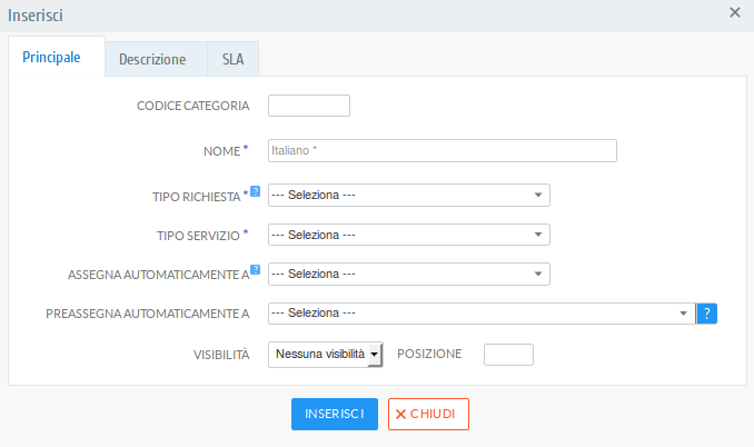 Form di inserimento/modifica di una categoria servizi